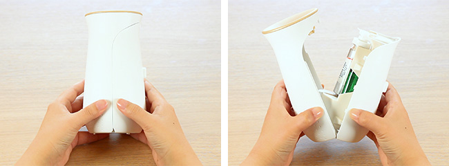 消臭センサー&スプレー 円筒形のデザインの容器の開け方