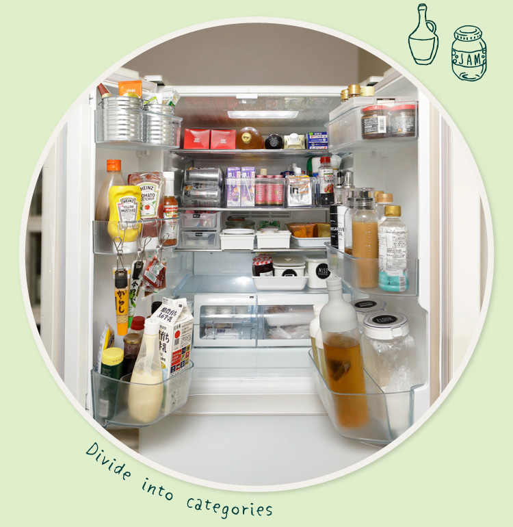 冷蔵庫の収納の基本は、食材のグループやカテゴリ別に定位置を決めること